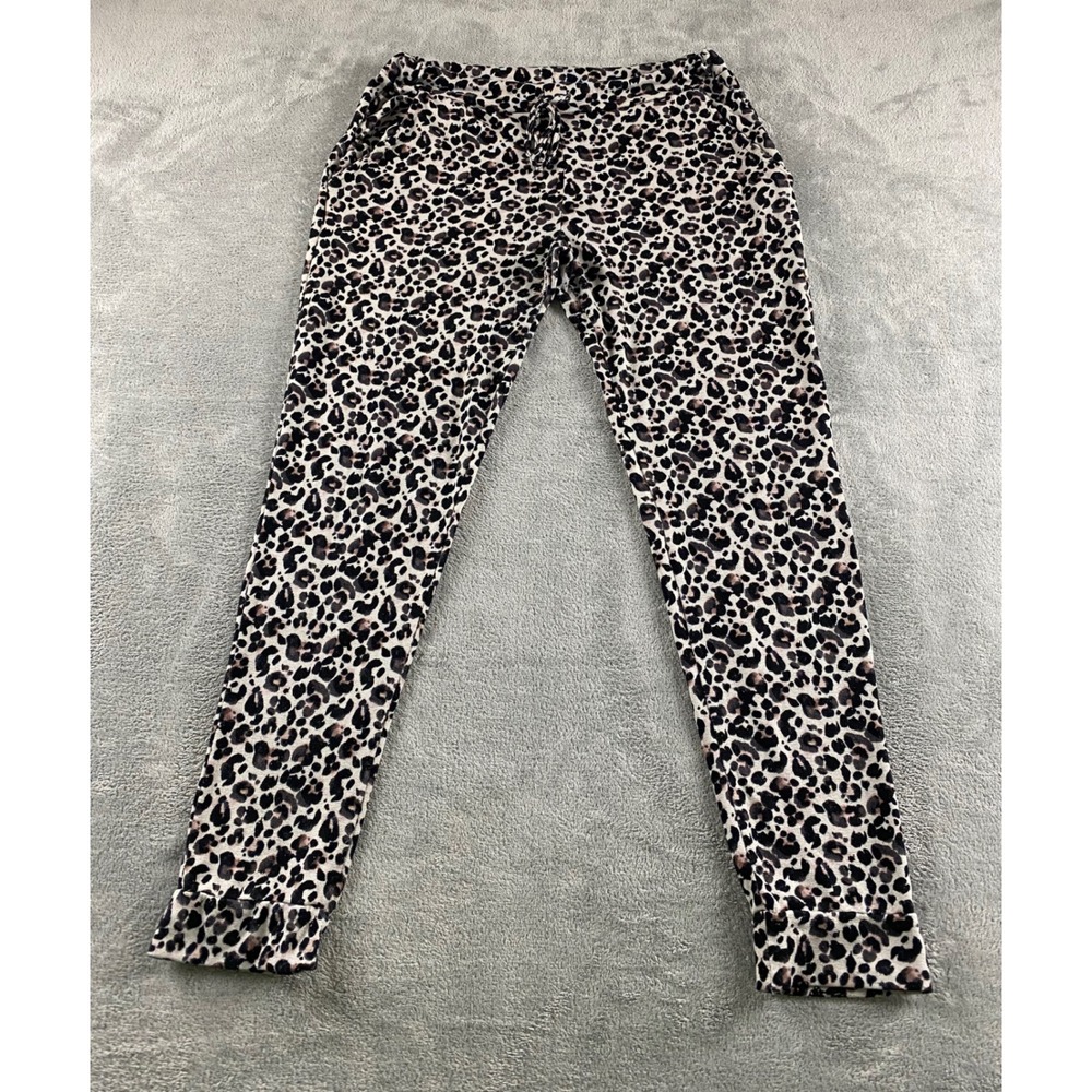 Vince Camuto Womens Leopard Print Jogger Pants Tan Black Drawstring Medium